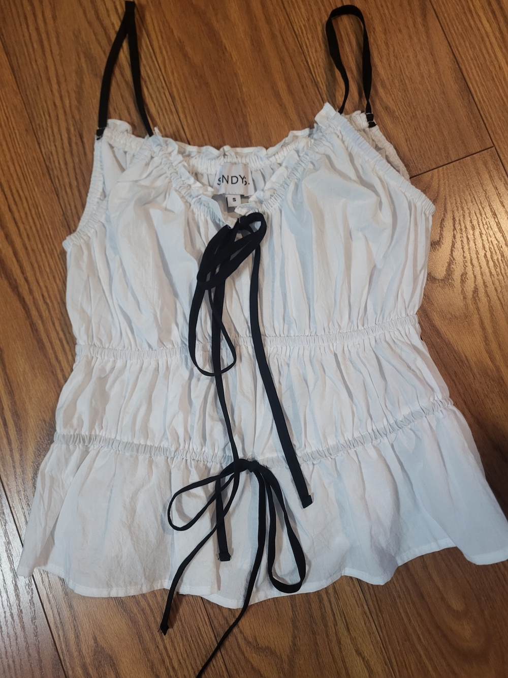SNDYS White Tank Top with Black Tie Straps